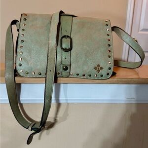 Patricia Nash Green Distressed Rustic Denim Washed Crossbody Bag